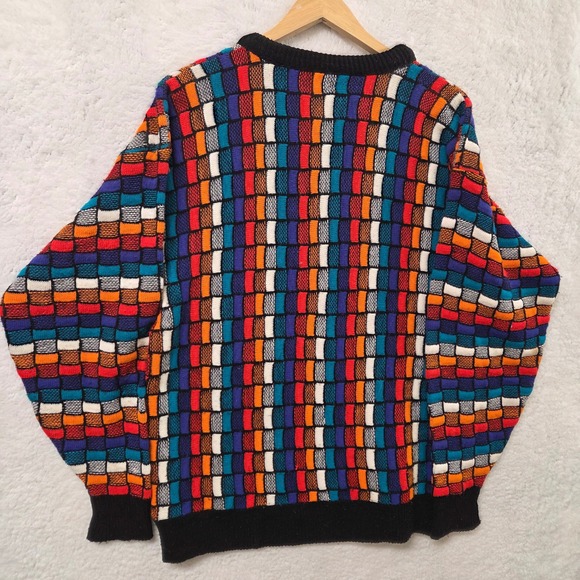 Alan Stuart Mens Knit Sweater Multicolor Checkerboard Pattern Long Sleeve Size L - Picture 4 of 7